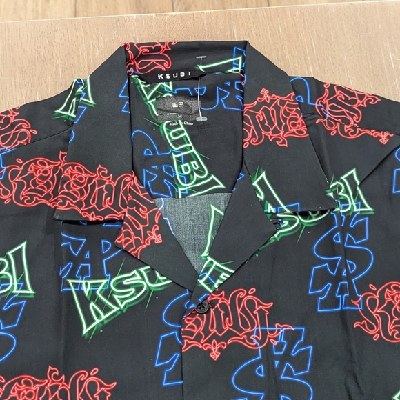 Mens KSUBI Glow Resort SS Camp Shirt Black Multi - Picture 3 of 5